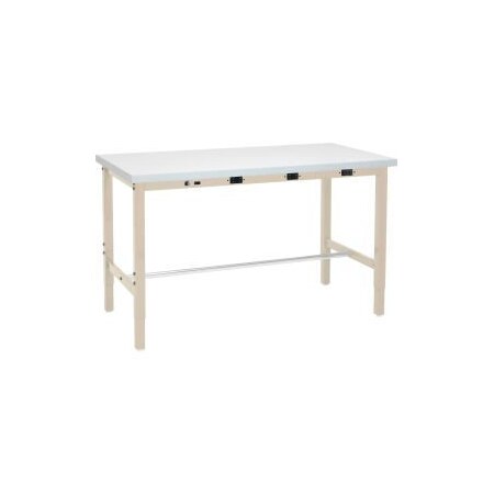 Global Equipment 60 x 36 Adjustable Height Workbench - Power Apron, Laminate Square Edge Tan 606977BTNA